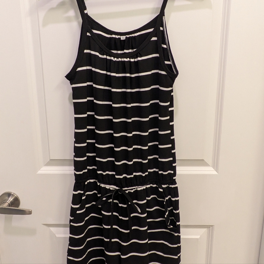Spaghetti Strap Black White Romper with Pockets
